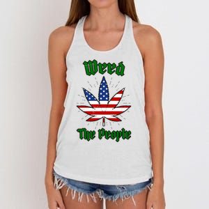 Weed The People Marijuana Usa Flag Funny Women's Knotted Racerback Tank