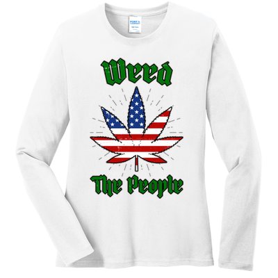 Weed The People Marijuana Usa Flag Funny Ladies Long Sleeve Shirt