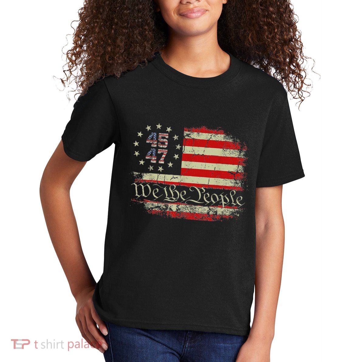 We The People Distressed Retro Flag 45 47 Trump Supporter Kids T-Shirt