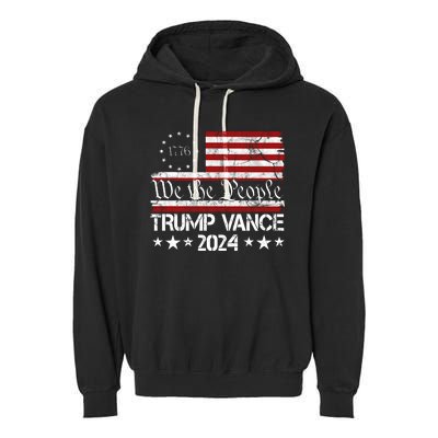 We The People Trump Vance 2024 Usa Vintage Flag Garment-Dyed Fleece Hoodie