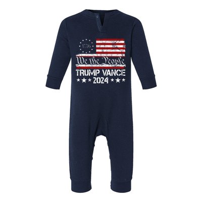 We The People Trump Vance 2024 Usa Vintage Flag Infant Fleece One Piece