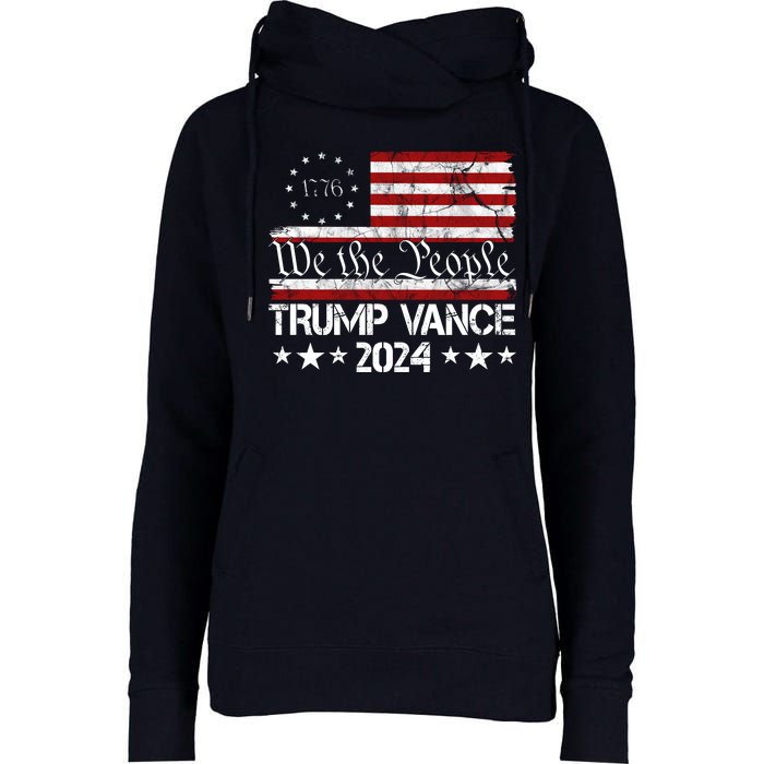 We The People Trump Vance 2024 Usa Vintage Flag Womens Funnel Neck Pullover Hood