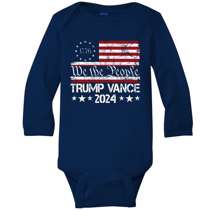 We The People Trump Vance 2024 Usa Vintage Flag Baby Long Sleeve Bodysuit