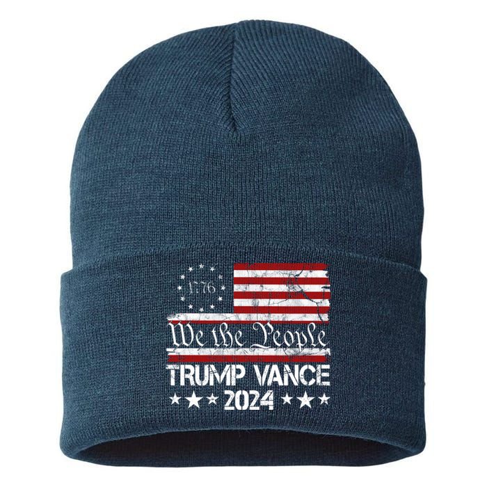 We The People Trump Vance 2024 Usa Vintage Flag Sustainable Knit Beanie