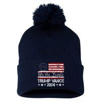 We The People Trump Vance 2024 Usa Vintage Flag Pom Pom 12in Knit Beanie