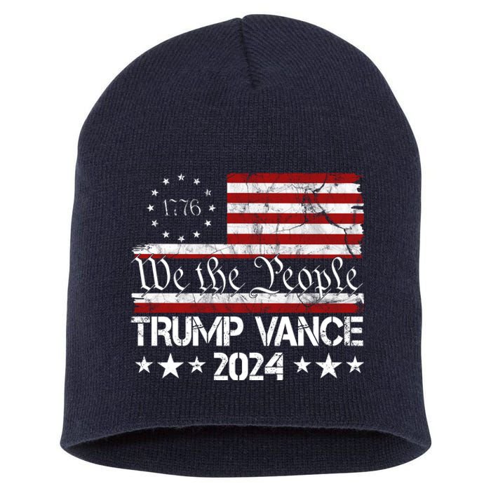 We The People Trump Vance 2024 Usa Vintage Flag Short Acrylic Beanie