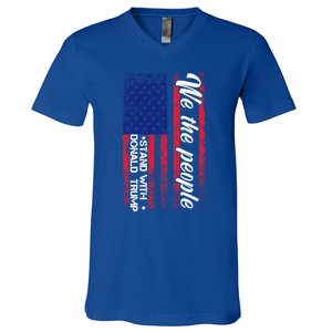 We The People Stand With Donald Trump 2024 Usa Flag Retro Gift V-Neck T-Shirt