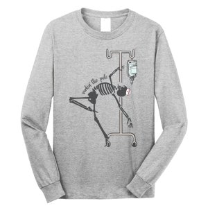 Working The Pole Funny Nurse Dancing Skeleton Halloween Cute Long Sleeve Shirt