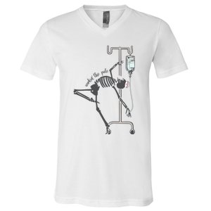 Working The Pole Funny Nurse Dancing Skeleton Halloween Cute V-Neck T-Shirt