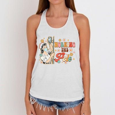 Working The Pole Icu Nurse Emergency Nursing Women's Knotted Racerback Tank