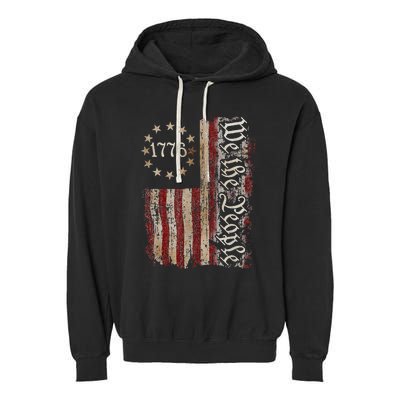 We The People American History 1776 Vintage American Flag Garment-Dyed Fleece Hoodie