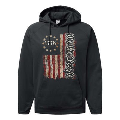 We The People American History 1776 Vintage American Flag Performance Fleece Hoodie