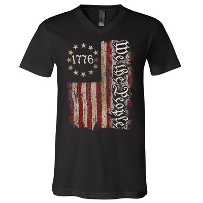 We The People American History 1776 Vintage American Flag V-Neck T-Shirt