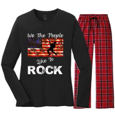 We The People Like To Rock American Flag 4th July Music Women's Long Sleeve Flannel Pajama Set 