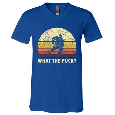 What The Puck Humorous Hockey Player Vintage Ice Hockey Meaningful Gift V-Neck T-Shirt