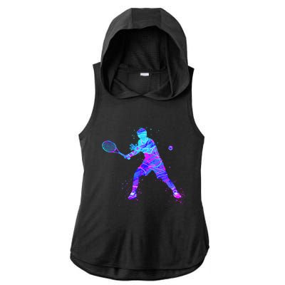 Watercolor Tennis Player Ladies PosiCharge Tri-Blend Wicking Draft Hoodie Tank