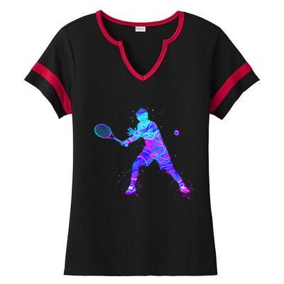 Watercolor Tennis Player Ladies Halftime Notch Neck Tee