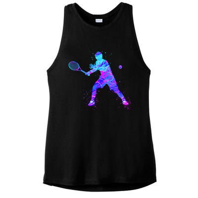 Watercolor Tennis Player Ladies PosiCharge Tri-Blend Wicking Tank