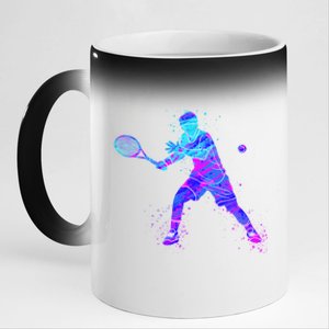 Watercolor Tennis Player 11oz Black Color Changing Mug