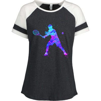 Watercolor Tennis Player Enza Ladies Jersey Colorblock Tee