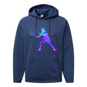 Watercolor Tennis Player Performance Fleece Hoodie