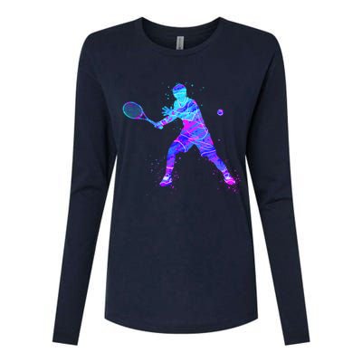 Watercolor Tennis Player Womens Cotton Relaxed Long Sleeve T-Shirt