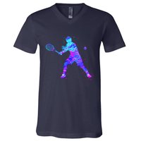 Watercolor Tennis Player V-Neck T-Shirt