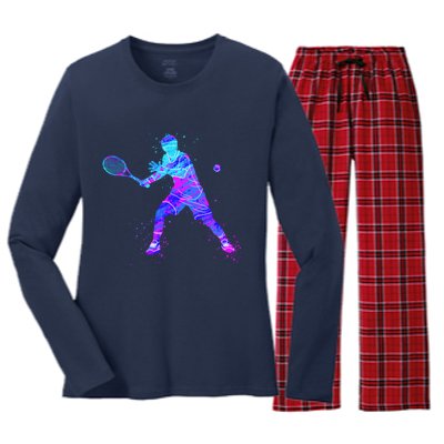 Watercolor Tennis Player Women's Long Sleeve Flannel Pajama Set 