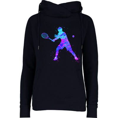 Watercolor Tennis Player Womens Funnel Neck Pullover Hood