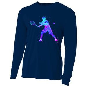 Watercolor Tennis Player Cooling Performance Long Sleeve Crew