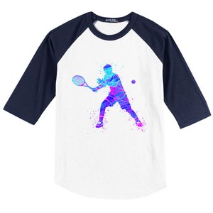 Watercolor Tennis Player Baseball Sleeve Shirt