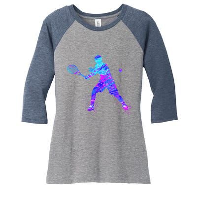 Watercolor Tennis Player Women's Tri-Blend 3/4-Sleeve Raglan Shirt