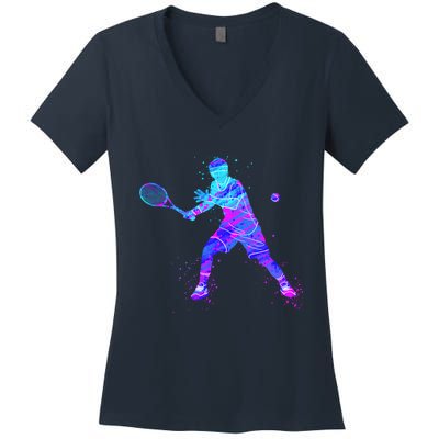 Watercolor Tennis Player Women's V-Neck T-Shirt