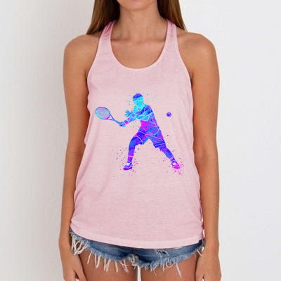 Watercolor Tennis Player Women's Knotted Racerback Tank