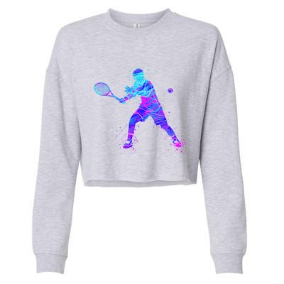 Watercolor Tennis Player Cropped Pullover Crew