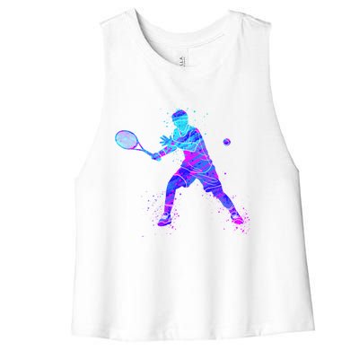 Watercolor Tennis Player Women's Racerback Cropped Tank