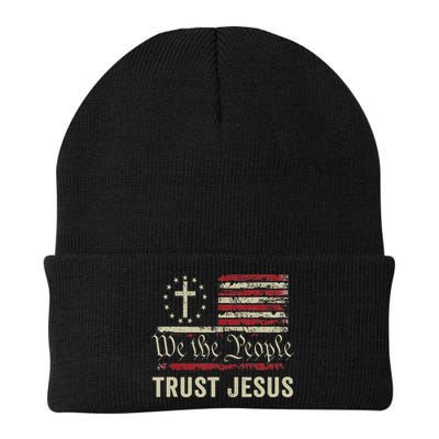 We The People Trust Jesus Usa Flag Christian Patriotic Beanie