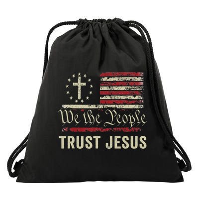 We The People Trust Jesus Usa Flag Christian Patriotic Drawstring Bag