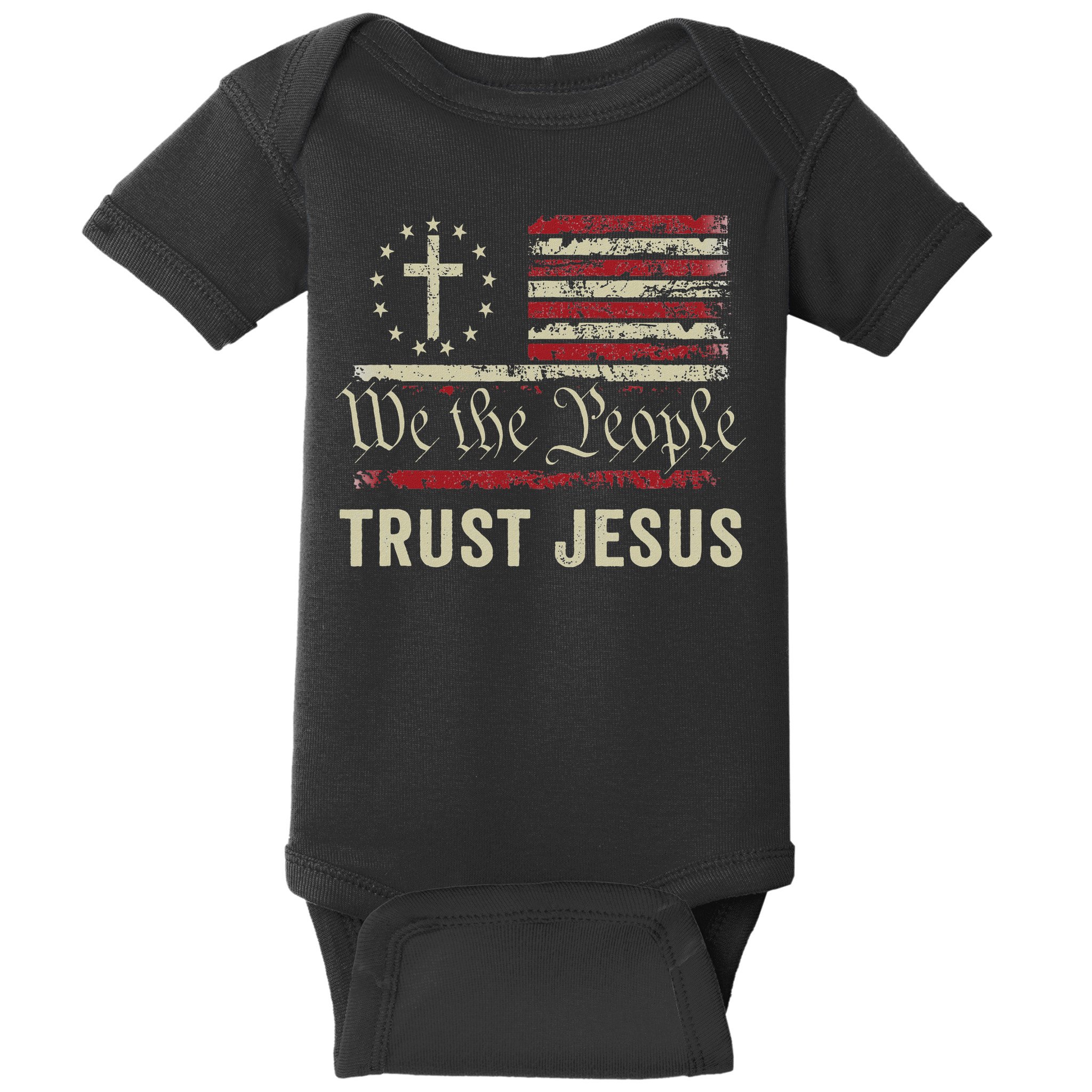 We The People Trust Jesus Usa Flag Christian Patriotic Baby Bodysuit