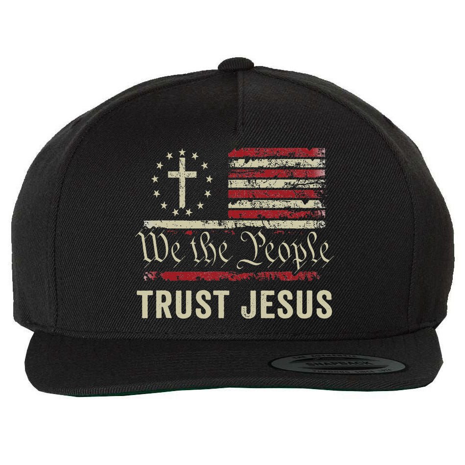 We The People Trust Jesus Usa Flag Christian Patriotic Wool Snapback Cap