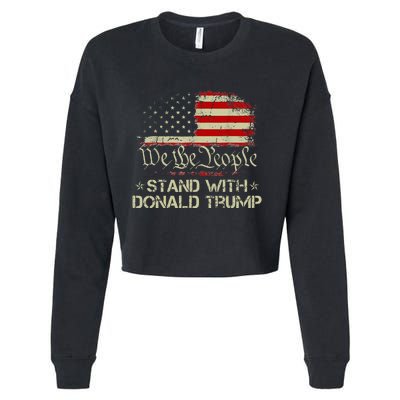 We The People Stand With Donald Trump 2024 American Flag Cropped Pullover Crew