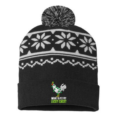 Want To Pet My Lucky Cock Funny St Patrick Day USA-Made Snowflake Beanie