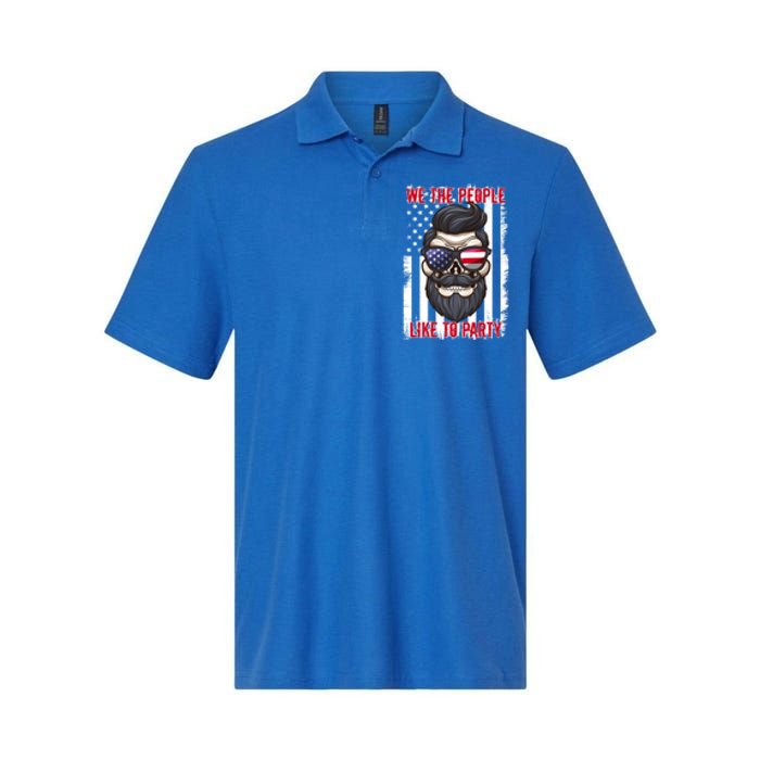 We The People Like To Party 4th Of July American Beard Skull Gift Softstyle Adult Sport Polo