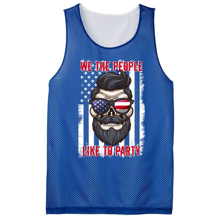 We The People Like To Party 4th Of July American Beard Skull Gift Mesh Reversible Basketball Jersey Tank