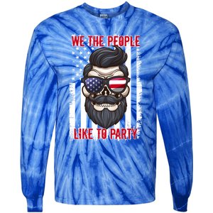 We The People Like To Party 4th Of July American Beard Skull Gift Tie-Dye Long Sleeve Shirt