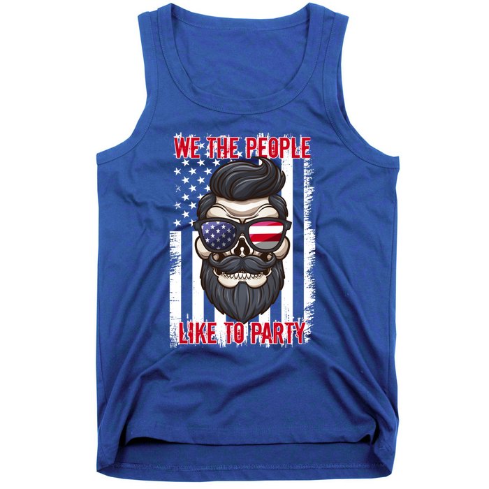 We The People Like To Party 4th Of July American Beard Skull Gift Tank Top