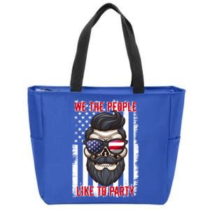 We The People Like To Party 4th Of July American Beard Skull Gift Zip Tote Bag