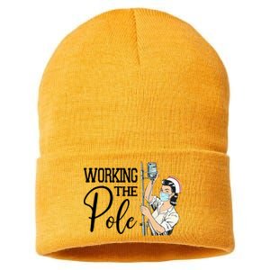 Working The Pole Funny Er Nurse Life Emergency Room Nursing Gift Sustainable Knit Beanie