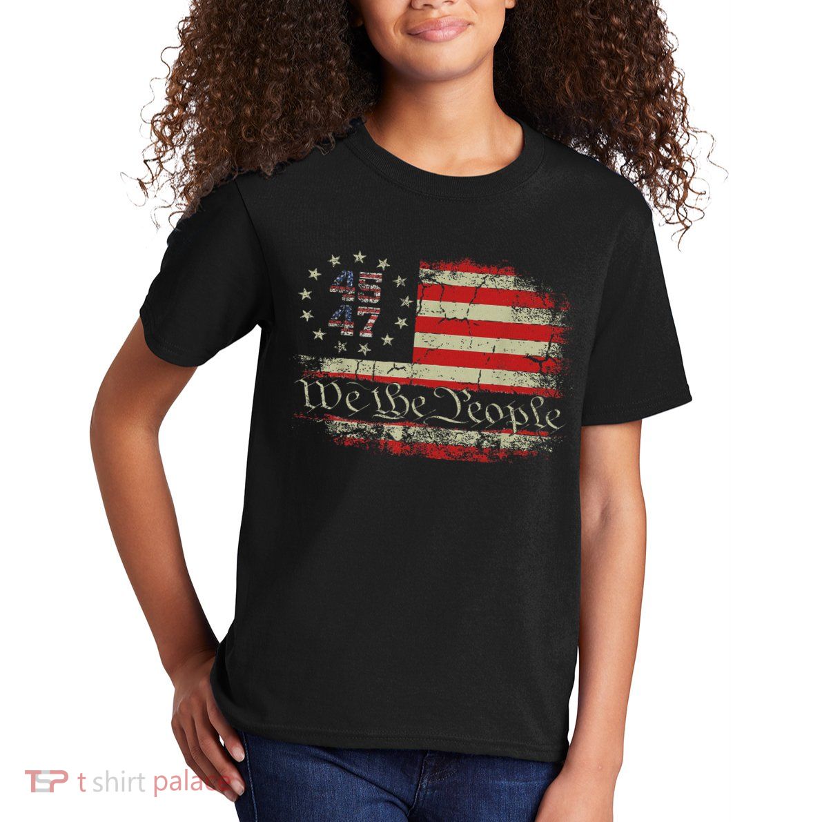We The People Distressed Retro Flag 45 47 Trump Supporter Kids T-Shirt