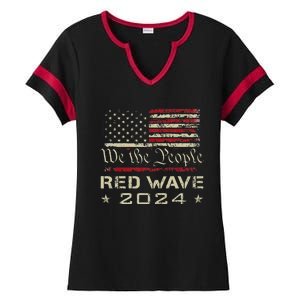 We The People Red Wave 2024 Election Republican Usa Flag Ladies Halftime Notch Neck Tee